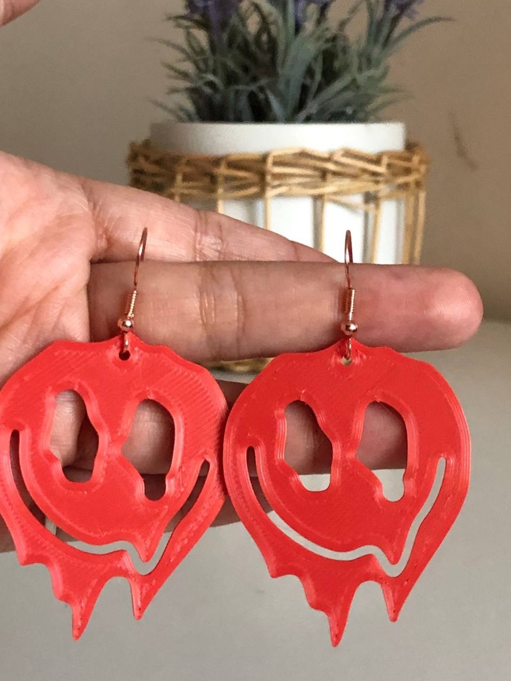 Red Melting Smiley Drop Earrings - Women Accessories
